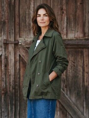 CAbi Olive Green Double-Breasted Peacoat